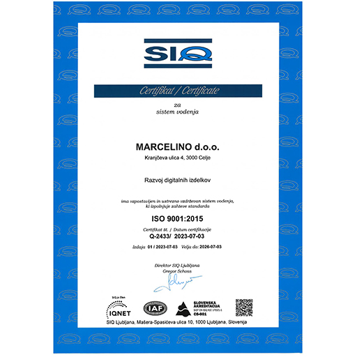 Read more about the article Pridobili smo certifikat Sistema vodenja kakovosti ISO 9001:2015 – 3.7.2023